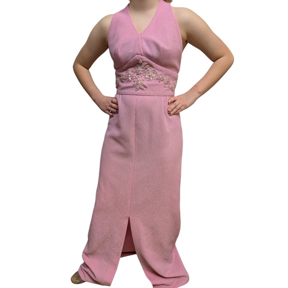 Vtg 1960s Alfred Werber 2 Piece Party Dress & Jacket Pink Silver Fits Size 4/6